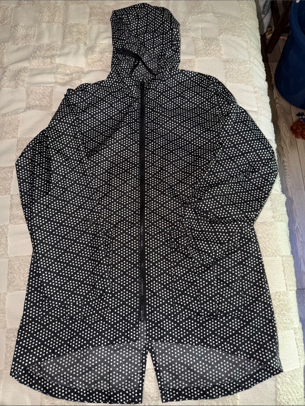 Women's Black Polka Dot Hooded Trench Coat